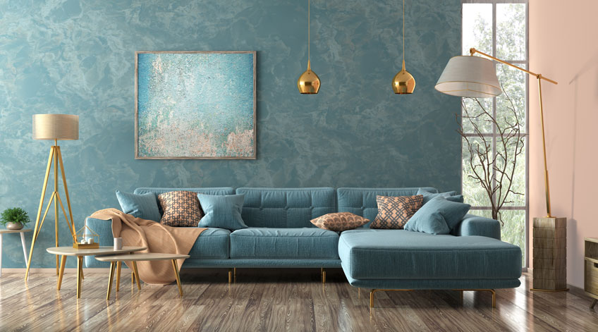 blue living room interior