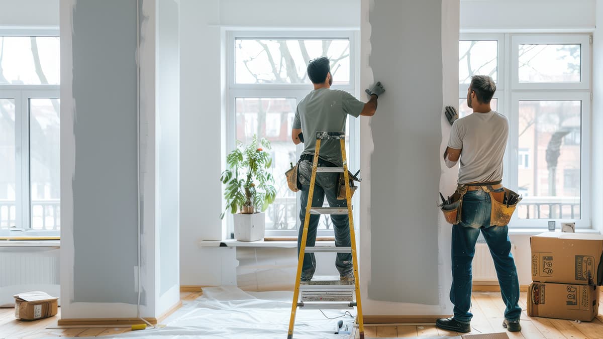 Interior painters preparing walls during a home remodel in Bel Air or Brentwood before final interior painting