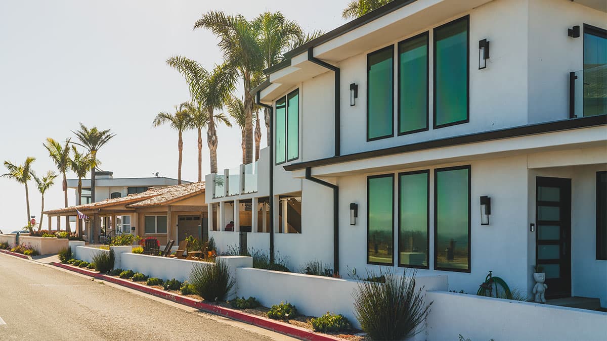 Exterior house near the coast in Santa Monica or Marina Del Rey showing painted surfaces exposed to salt air and sun
