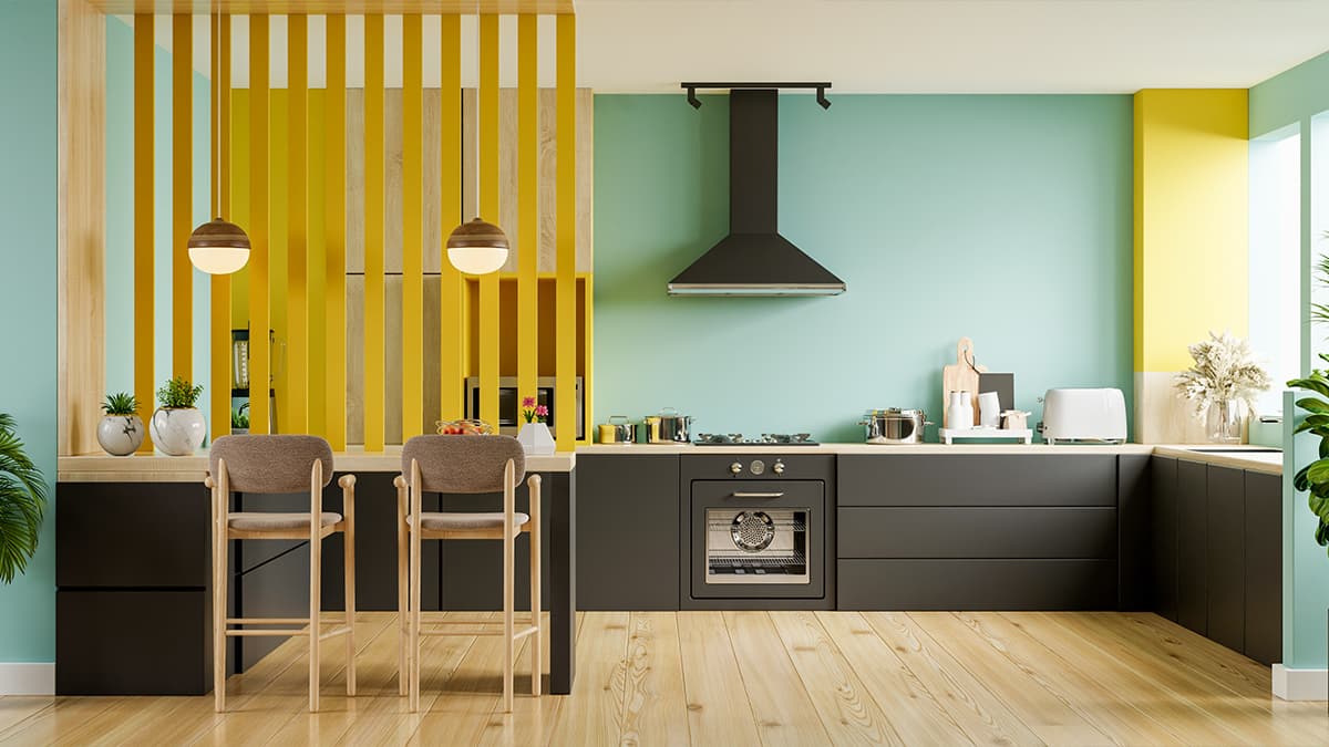 Charcoal kitchen cabinets with wood accents, showing cabinet painting ideas for Marina del Rey homes.
